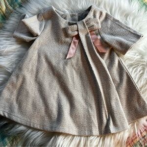Tahari Baby Gold Dress with Pink Bowtie Embleshment